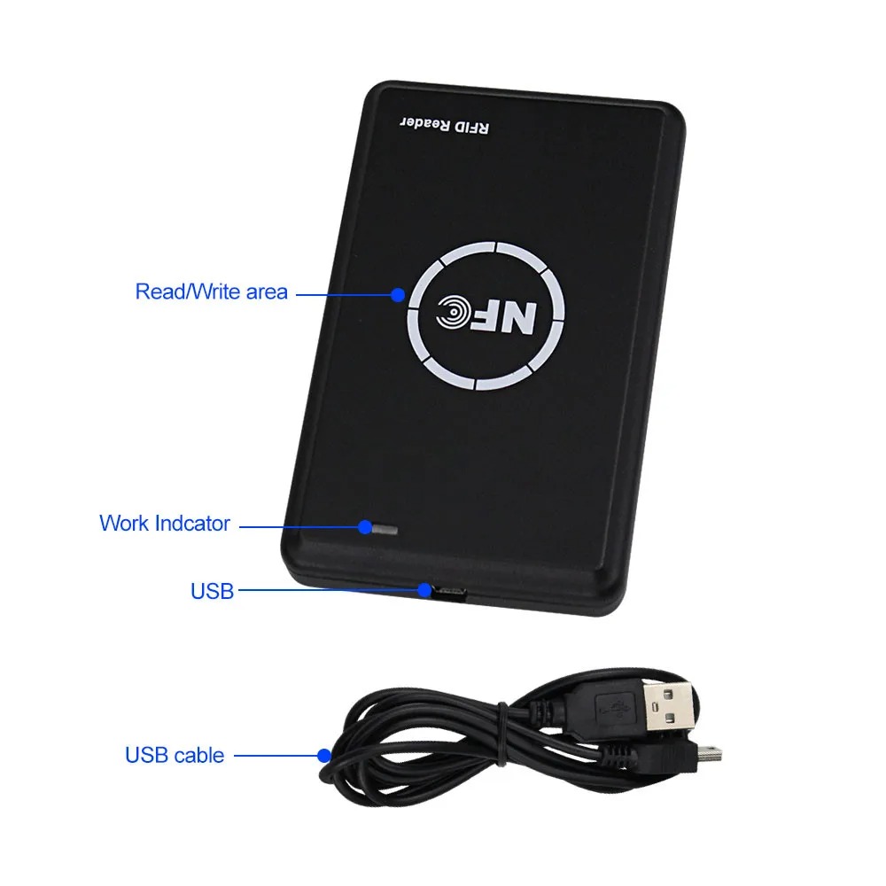 Lector de tarjetas inteligentes NFC, escritor, 13,56 MHz, 125KHz, programador USB, fotocopiadora RFID, duplicadora de tarjetas, decodificador IC de identificación, sistema de acceso de puerta