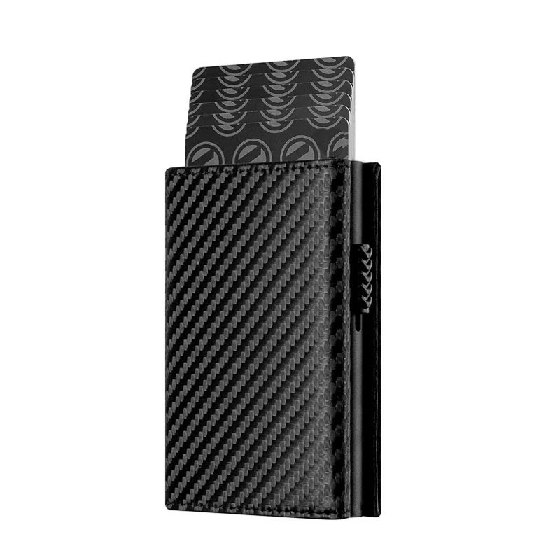 Carbon Fiber & Aluminum Men's Bifold Wallet - RFID Blocking Automatic Pop-Up Cardholder, Coin Compartments, Business Money Purse