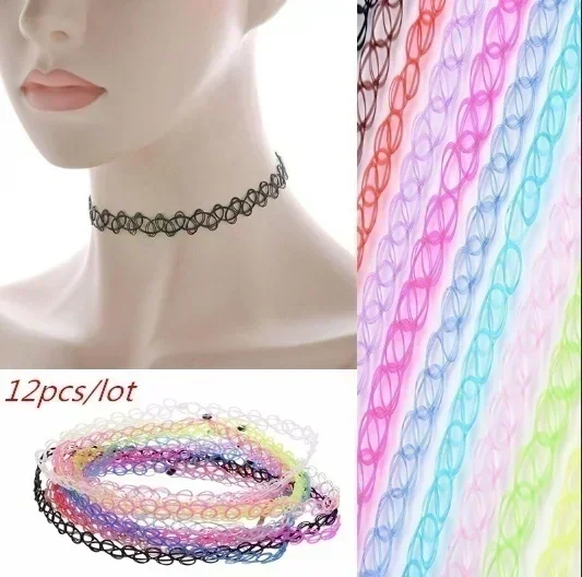 Delysia King 12 unids/set gótico Punk elástico hueco gargantilla joyería de mujer Hada tatuaje estiramiento collar Vintage
