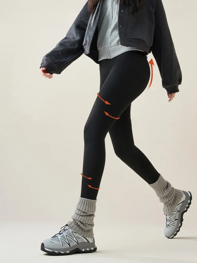 Nowe jesienno-zimowe legginsy z polaru królika Sharkskin Kobiety Casual Basic Grube ciepłe legginsy Brązowe rajstopy z podszewką z polaru