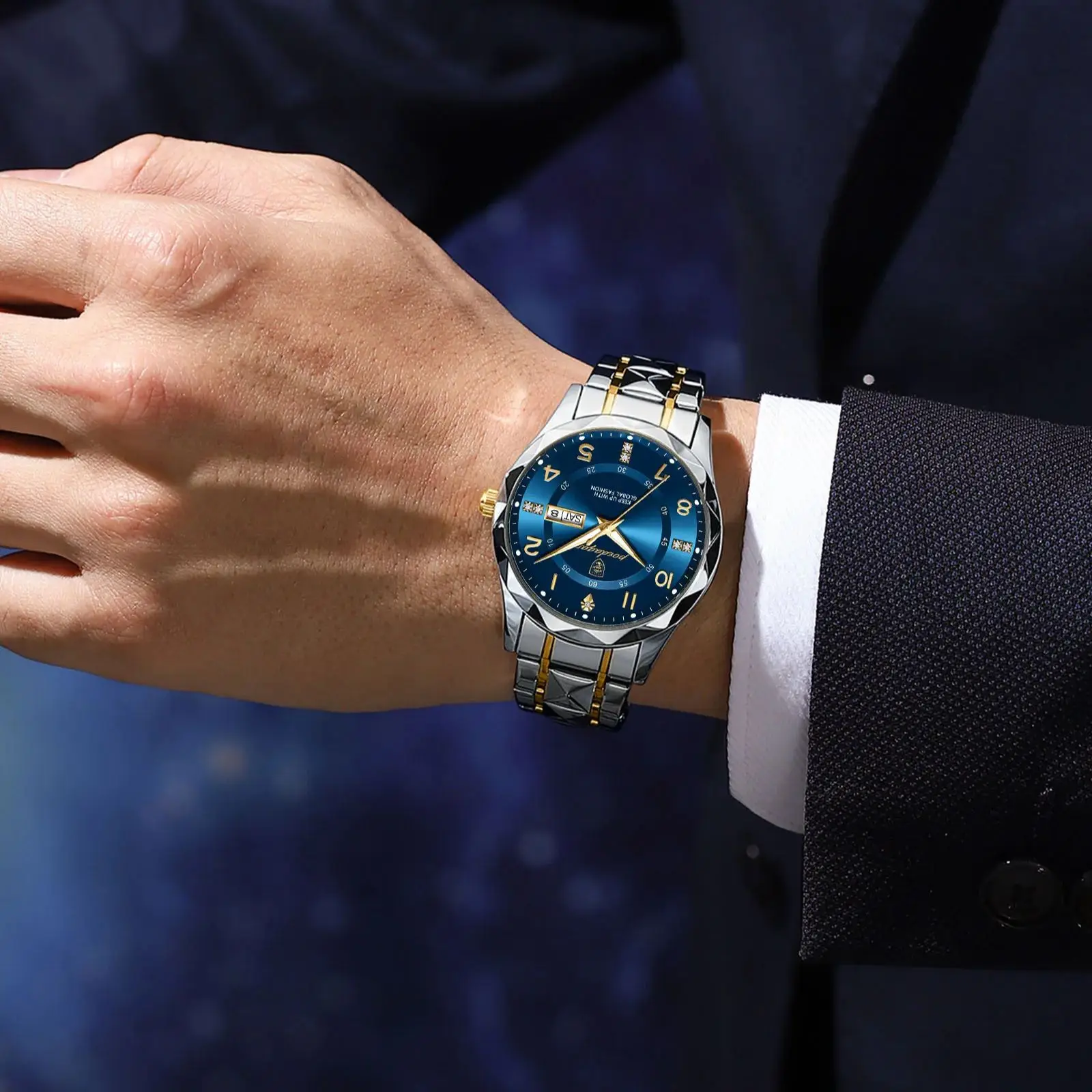 Reloj de pulsera POEDAGAR de lujo para hombre, resistente al agua, luminoso, con fecha y semana, reloj deportivo de cuarzo de acero inoxidable para hombre, reloj masculino + caja