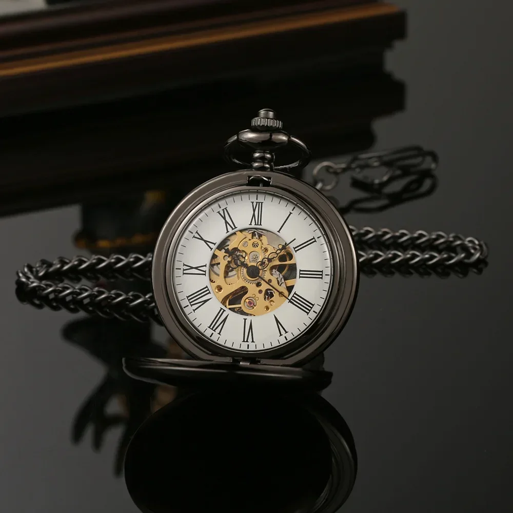 새로운 손 바람 기계 남자 주머니 시계 해골 다이얼 Steampunk 목걸이 펜던트 빈티지 드레스 Fob 시계 잡초 선물