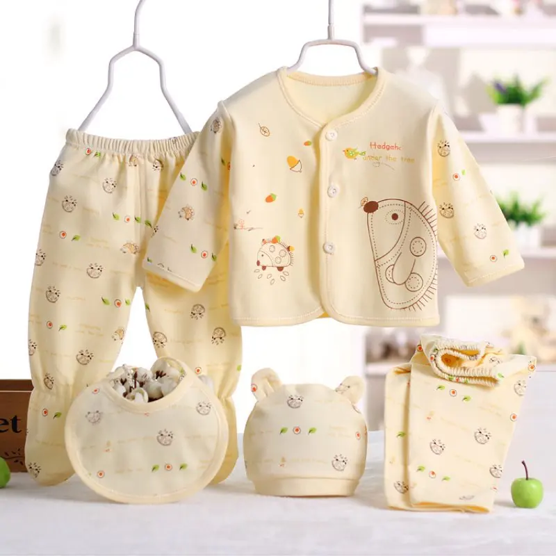 5 ชิ้น/เซ็ตชุดทารกแรกเกิดชุด 2 กางเกงหมวก Bibs 0-3 M ชุดเสื้อผ้าเด็กผู้หญิงเสื้อผ้าผ้าฝ้าย Breathable ชุดชั้นในการ์ตูน