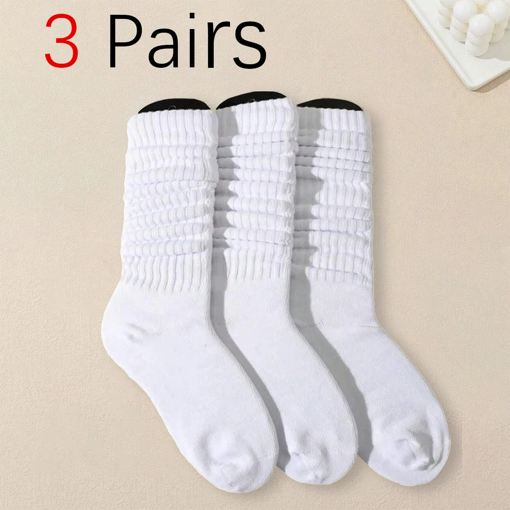 3 Paar Damen-Socken zum Aufpufen, modisch, trendig, vielseitig, weiß, einfarbig, Basic-Socken, bequem, atmungsaktiv, mittellange Socken
