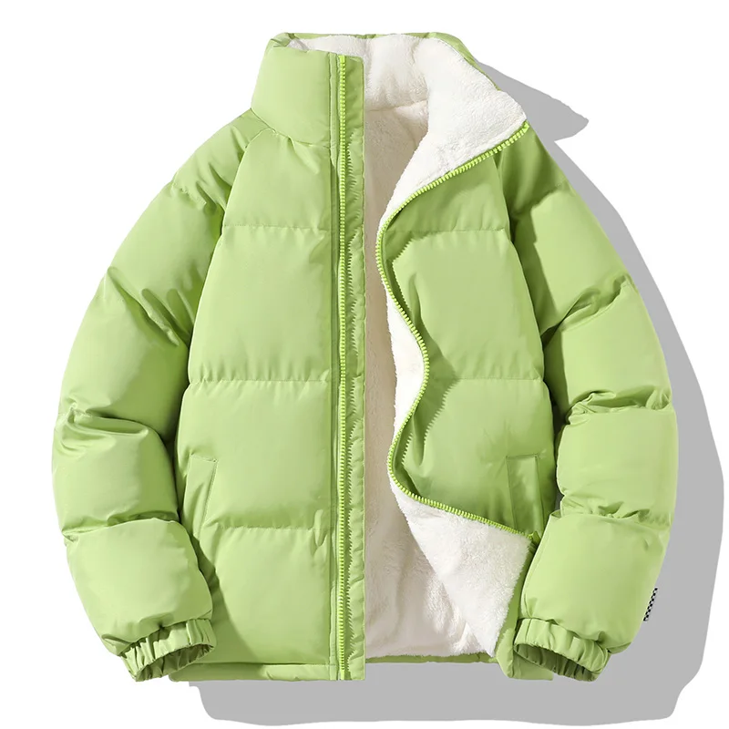 2024ฤดูหนาวผู้ชายขนแกะแฟชั่นCoat Stand Up Collar PlushหนาWarm Bread Coat Casualหลวมคู่Coat