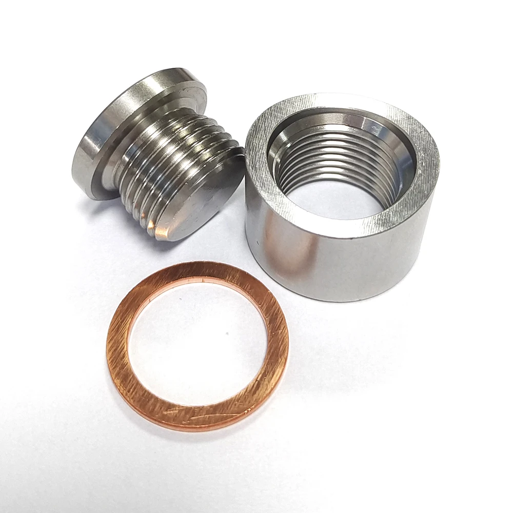 Tapón de sensor de O2, tapones y tapones de montaje de oxígeno de acero inoxidable, adaptador de rosca M18 x 1,5, estilo con muescas, soldadura de escape en bung con