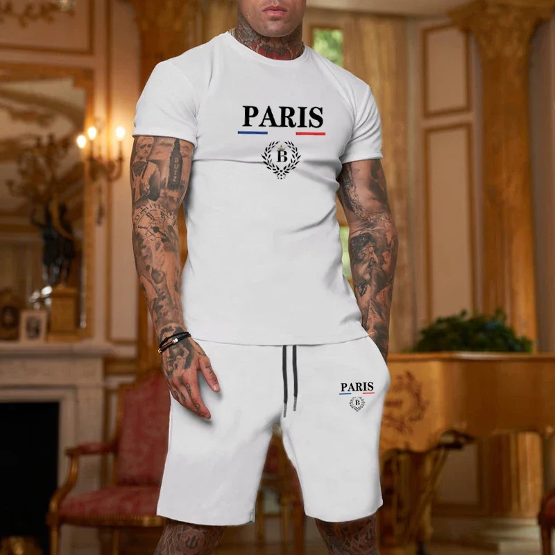 Ensemble 2 pièces de vêtements de sport pour hommes, T-shirt à manches courtes + Short fendu, à la mode, pour Jogging, décontracté, nouvelle collection été 2024