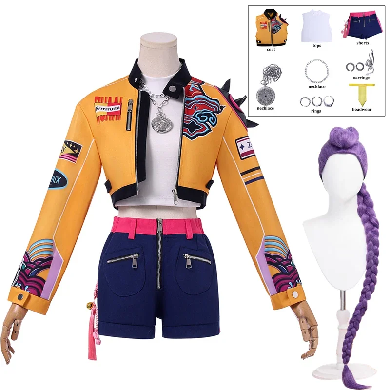 Parrucca per costume cosplay KPop Rumi Donna Ragazza Carnevale di Halloween Comic-con Abiti per giochi di ruolo per feste
