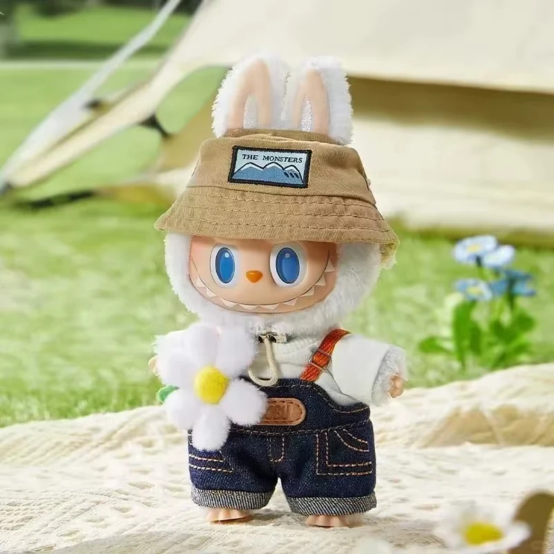 ตุ๊กตามอนสเตอร์ตกอยู่ในฤดูใบไม้ผลิป่าป่าที่บ้านตุ๊กตาไวนิลตกแต่งพวงกุญแจห้อยกระเป๋าพวงกุญแจผ้าเดนิม Labubu