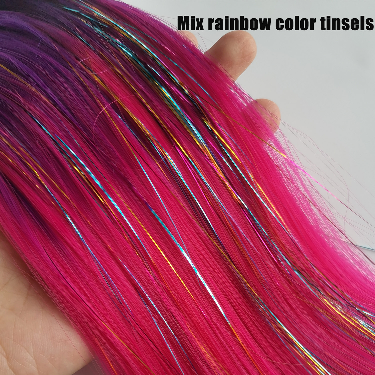 Extensión de cola de caballo de oropel púrpura, rojo y rosa con lazo elástico para el cabello, pelo trenzado sintético para niñas, pelo loco, pelo valiente para el día
