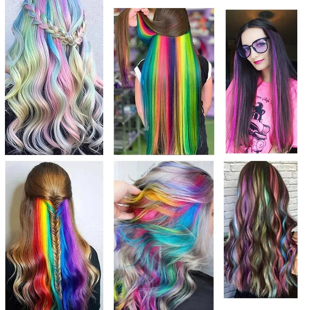 Lansa extensões de cabelo sintético com clipes, extensões de cabelo liso resistentes ao calor, cor preta, grampo de cabelo feminino 8 g/pçs