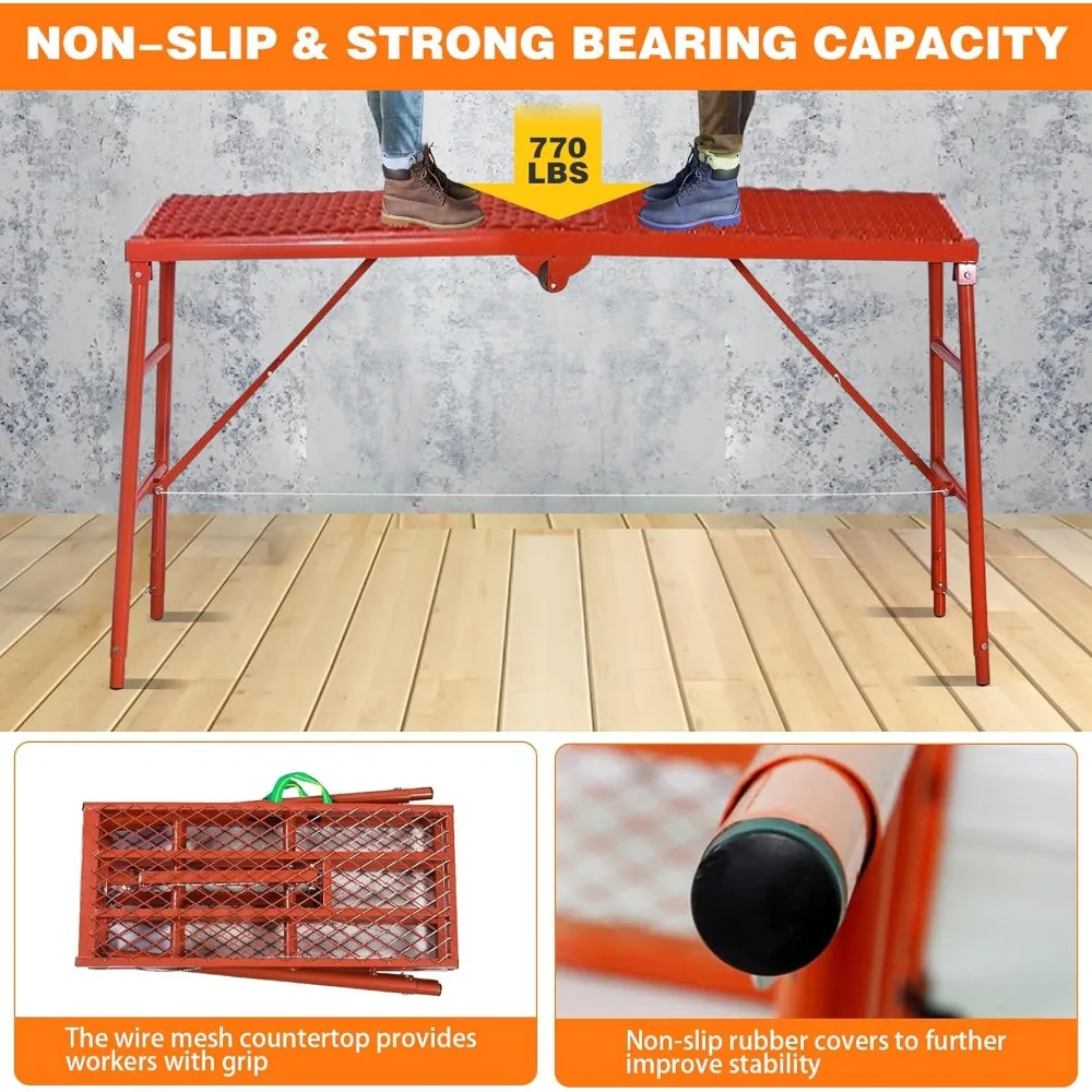 Adjustable Ladder Work Platform, 70(L) x15(W) x Adjustable Platform Ladder for Stairs, Home Portable Scaffoldding,770 Lbs Capaci