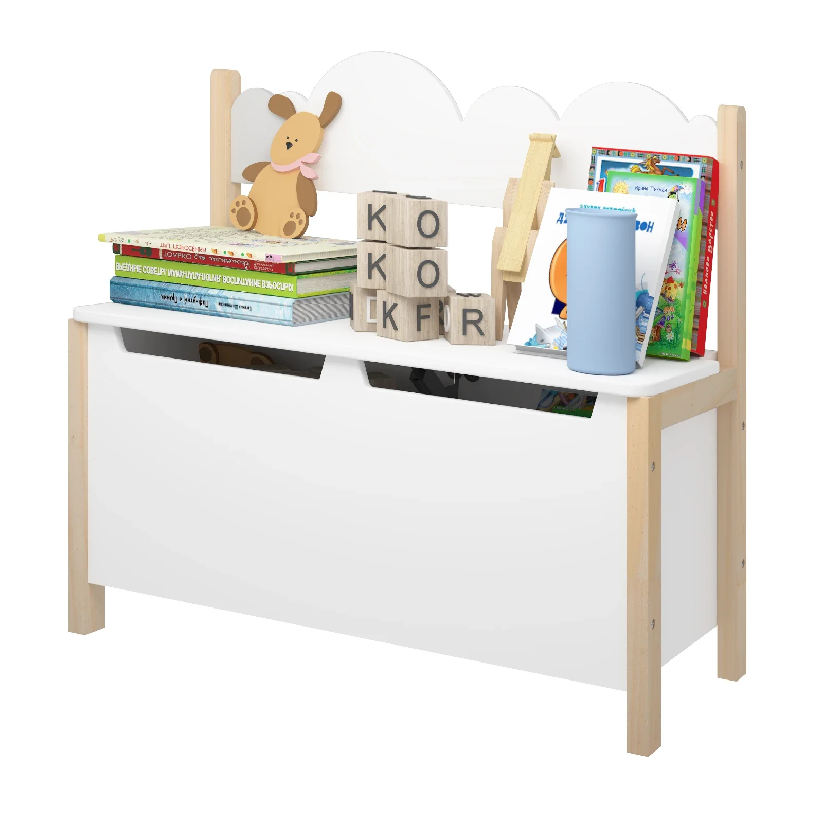 Panca per bambini con schienale 60x25,5x55 cm Spazio di stoccaggio Scatola per giocattoli per sedile Panca per bambini Sgabello per asilo per bambini