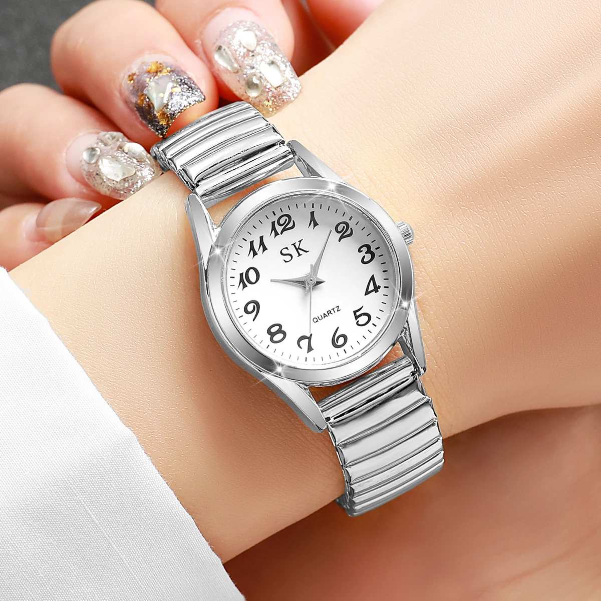 Elegante kleine wijzerplaat dameshorloges mode elastische band quartz horloge reloj mujer (zonder doos)