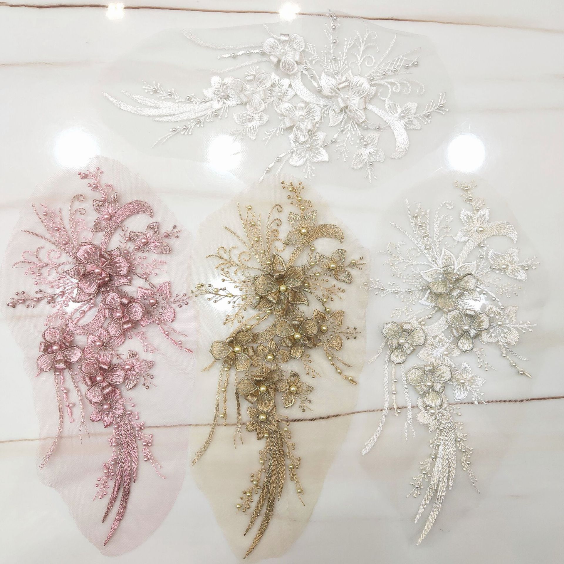 1PCS Mesh perlen drei-dimensionale stickerei spitze stickerei diy kleidung dekorative zubehör patch 3D spitze applique