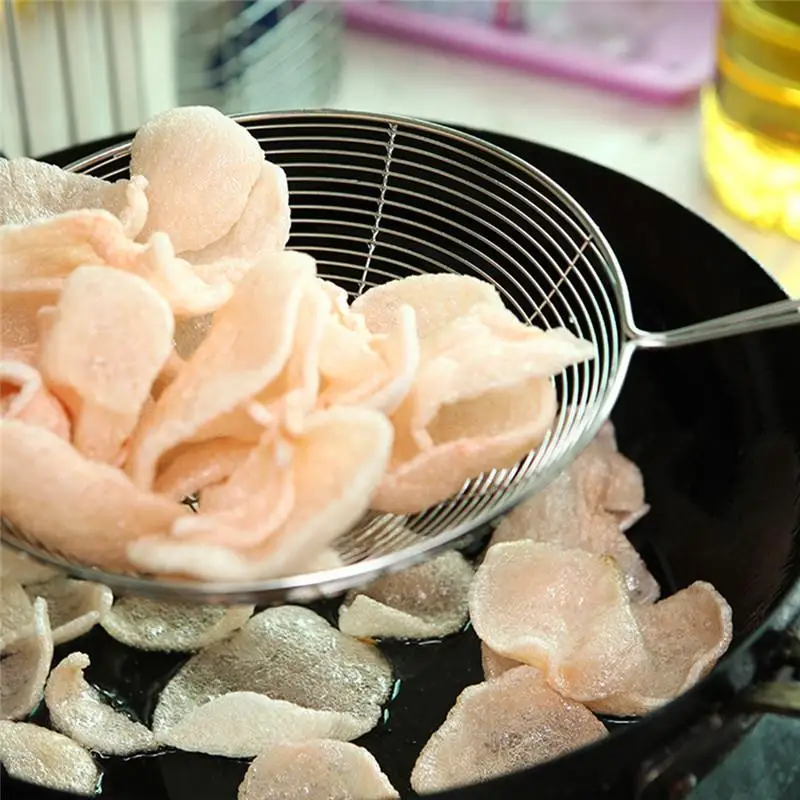รูปไข่ Skimmer สแตนเลสกรองตาข่ายหม้อน้ํามันกรองอาหารเครื่องครัว Colander ทอดกรองครัวกรองเบเกอรี่เครื่องมือทําอาหาร