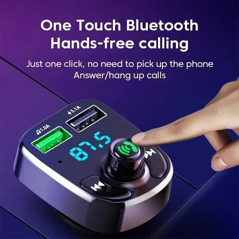 Adaptador inalámbrico LED MP3 para coche Bluetooth FM manos libres transmisor 5,0 compatible con Bluetooth 3.1A QC3.0 PD tipo C cargador USB Dual
