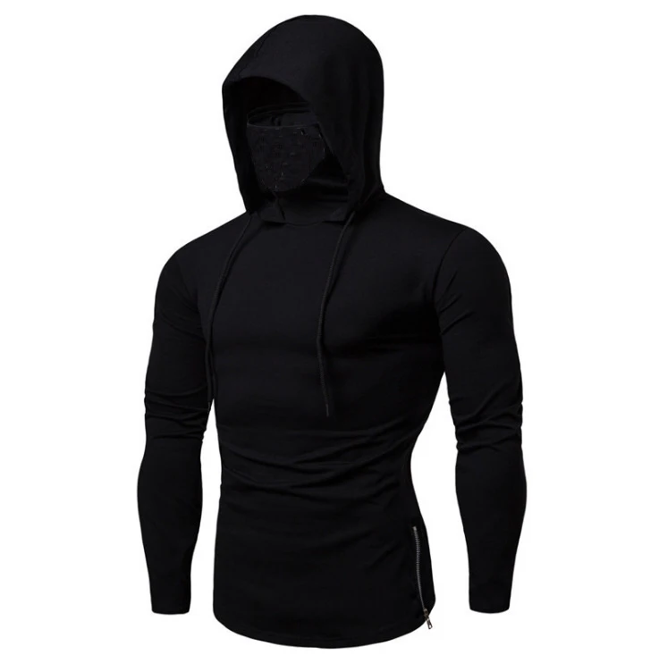 Máscara ninja com capuz de manga comprida masculino outono streetwear grande aberto-garfo hip hop moletom masculino topos ginásio com capuz sudaderas hombre
