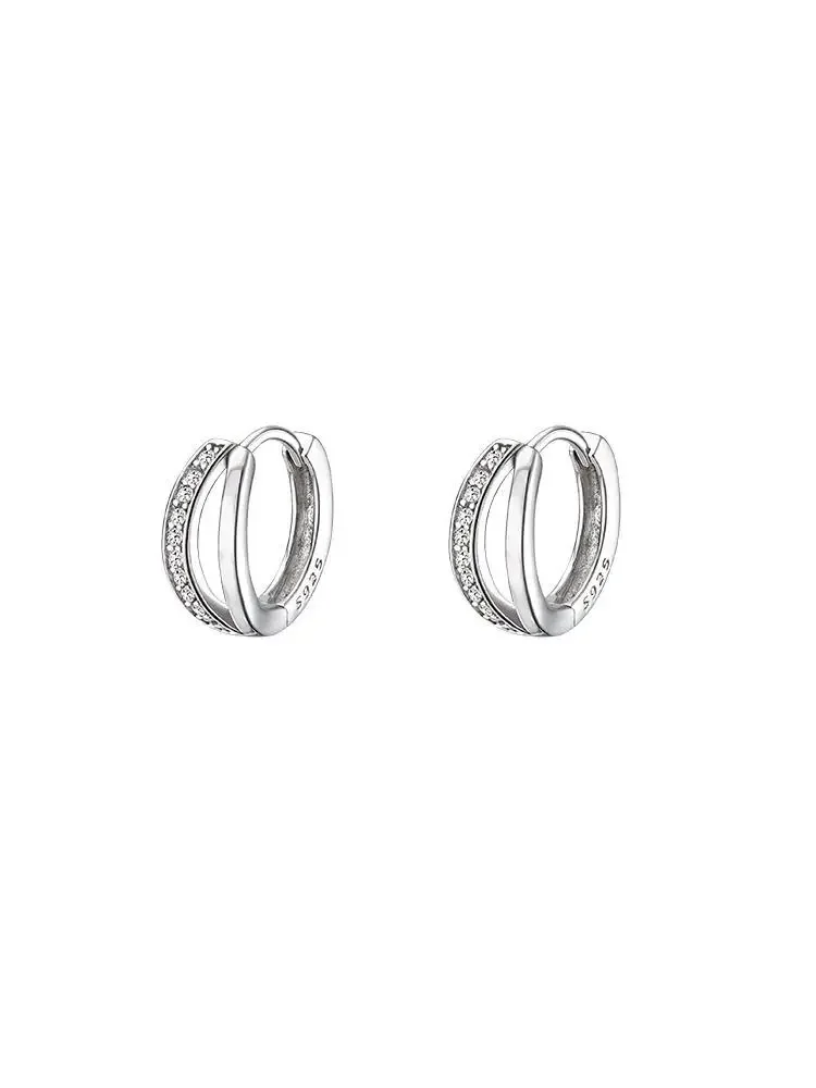 Chất Liệu Bạc 925 Đôi Khuyên Tai Vòng Tính Khí Đơn Giản Dát Đá Zircon Cho Nữ Cưới Phụ Kiện Trang Sức