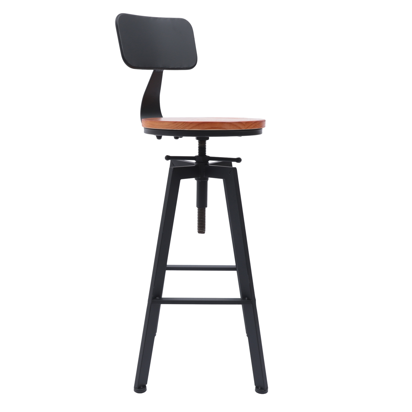 Tabouret de bar réglable avec dossier, dossier en métal, rétro, bois, vintage, industriel, recommandé, 64-84cm, 33 ", 2 pièces