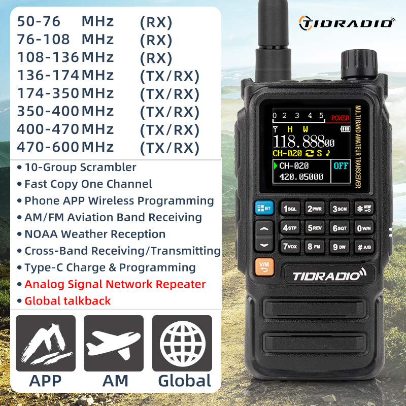 TIDRADIO H3 Plus Radio Long Range Walike Talkie Upgraded Bluetooth Features Air Band Wireless Programming Multilingual