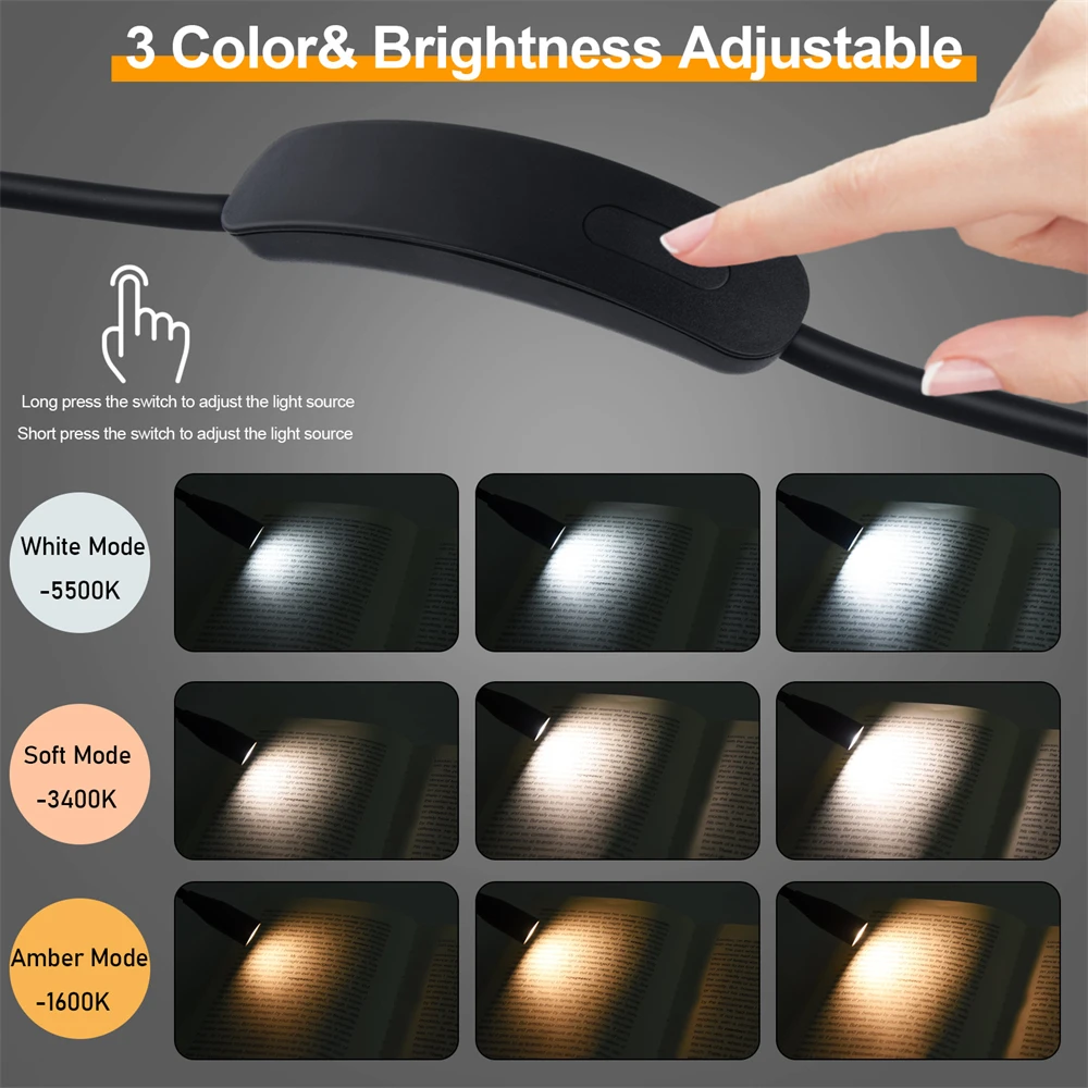 Lámpara de libro con luz LED para cuello de lectura 360 °   Luz de libro de lectura de brazo Flexible, lámpara de cuello de lectura, luz nocturna de lectura de estudio