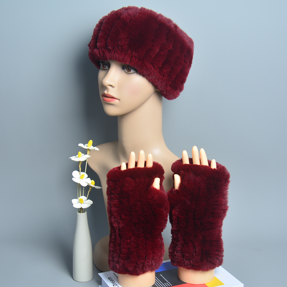Een Set Vrouwen Real Rex Konijnenbont Manchet + Hoofdband Winter Warmer Hoed Arm Pols Mouw Handschoenen Vrouwelijke Echt Bont cap + Elastische Polsband