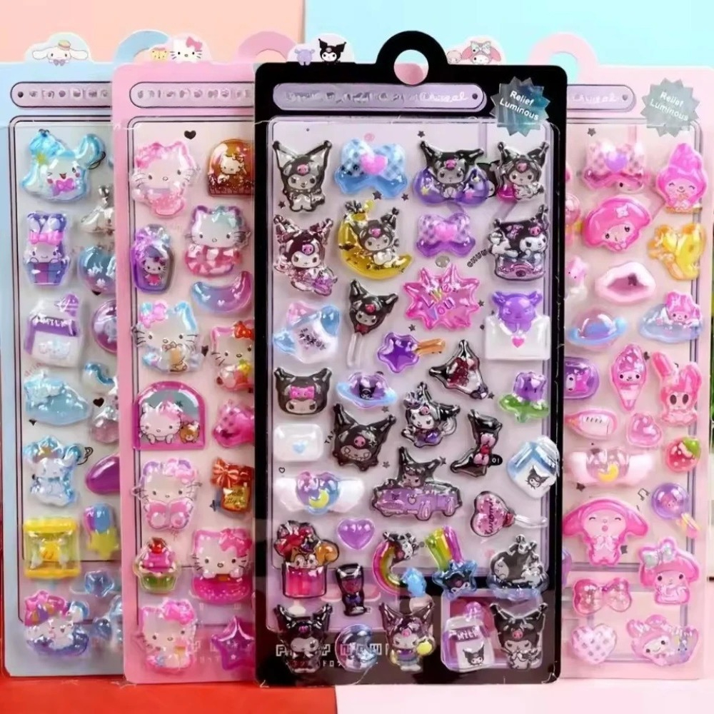 Cartoon Sanrio Characters Kuromi 3D Three-dimensional Embossed Luminous Stickers Cute Creative Children's Toy Stickers Wholesale