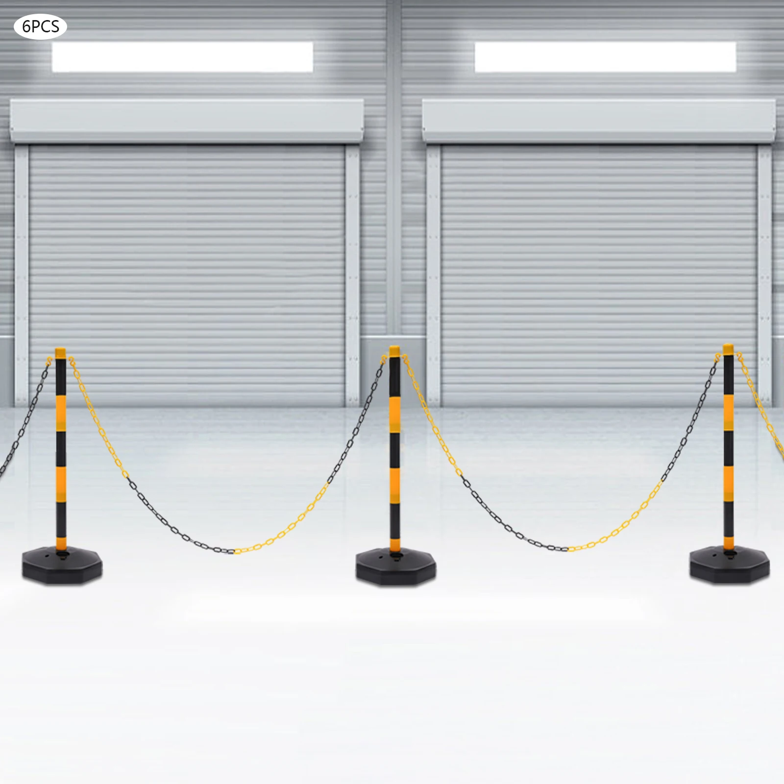 6 Pack Warning column set (6 bases + 6 black and yellow columns + 5*2M chains + 10*S buckles)