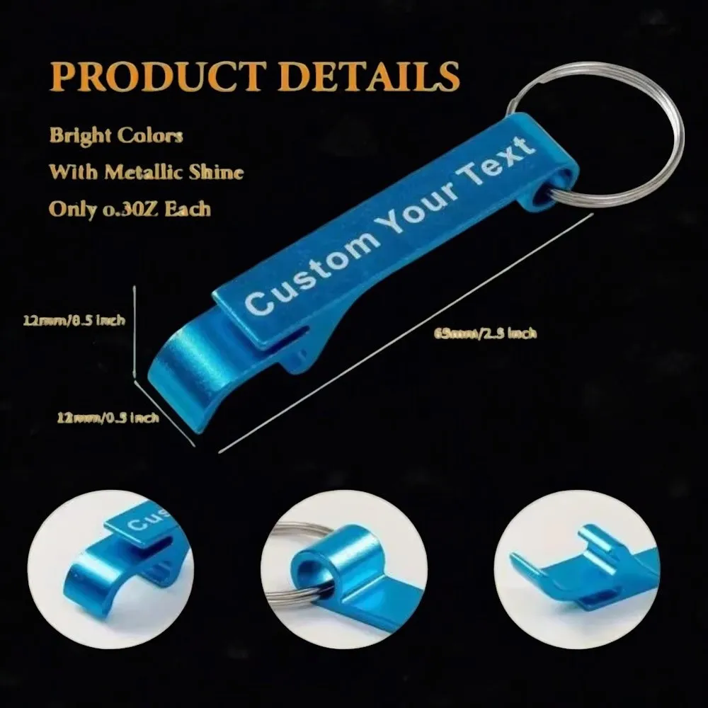 1PC Custom LOGO Name Bottle Opener Beer Keychain Keyring Multifunctional Laser Carving Key Ring Chain Bar AD Multi Color Gift