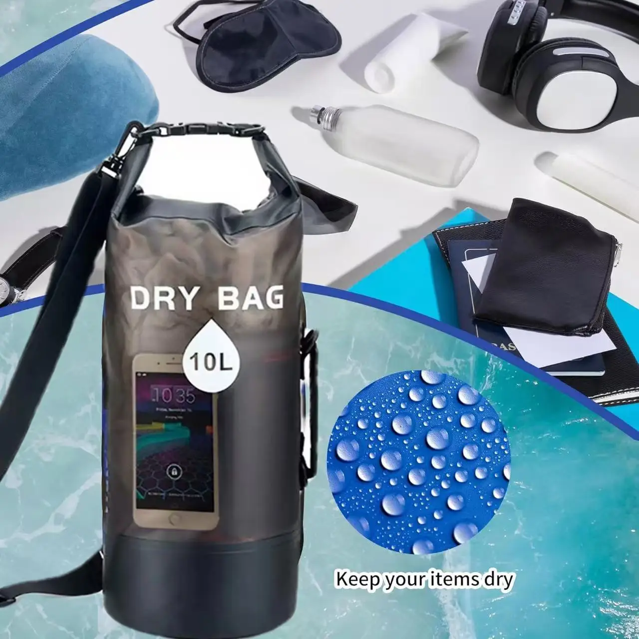 Bolsa seca impermeable, mochila de playa de PVC, saco de natación con cordón para deportes al aire libre, viajes, Camping, senderismo, surf