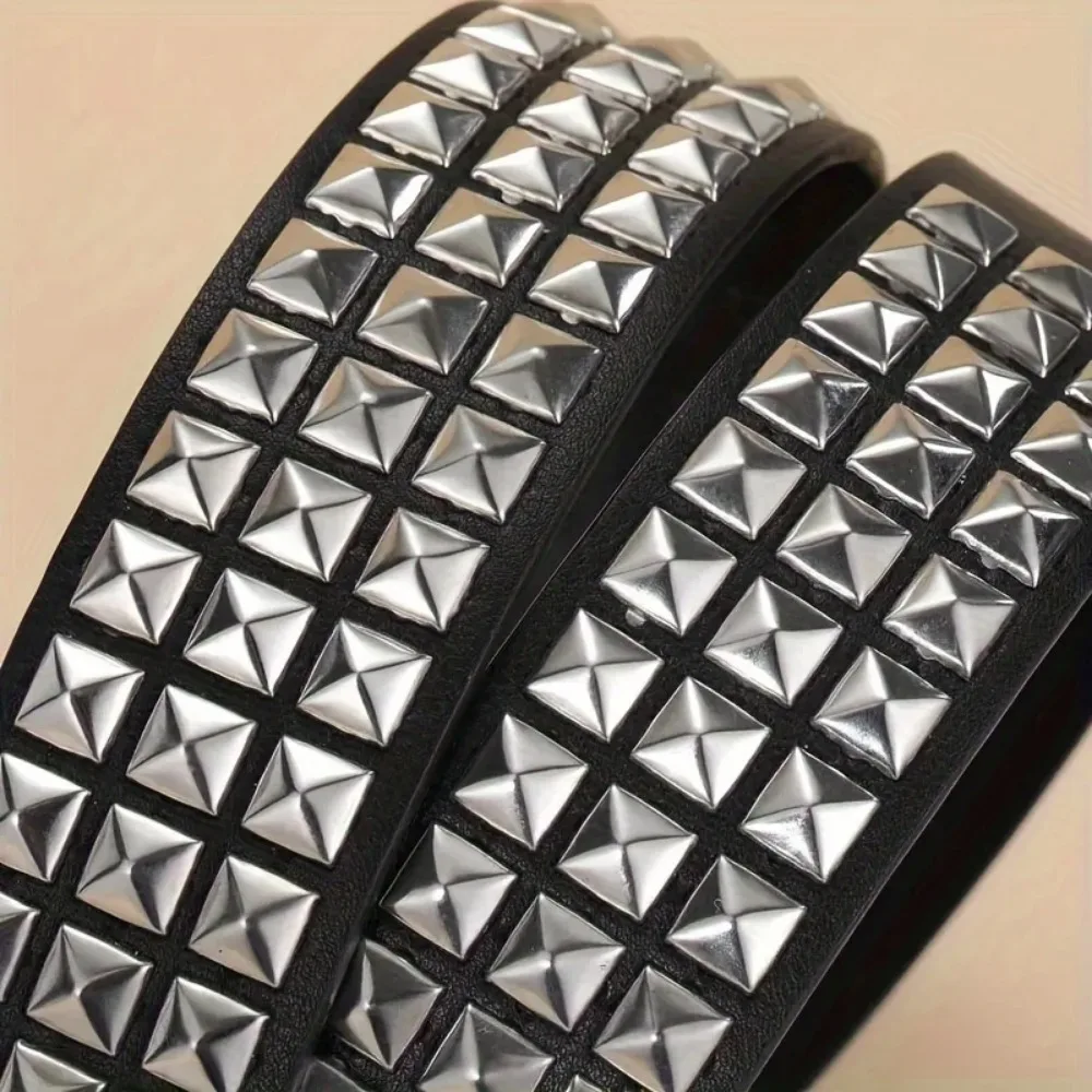 Ensemble de ceintures à rivets de style punk, équipé d'une boucle carrée en acier inoxydable, décoration de rivets pour hommes et femmes