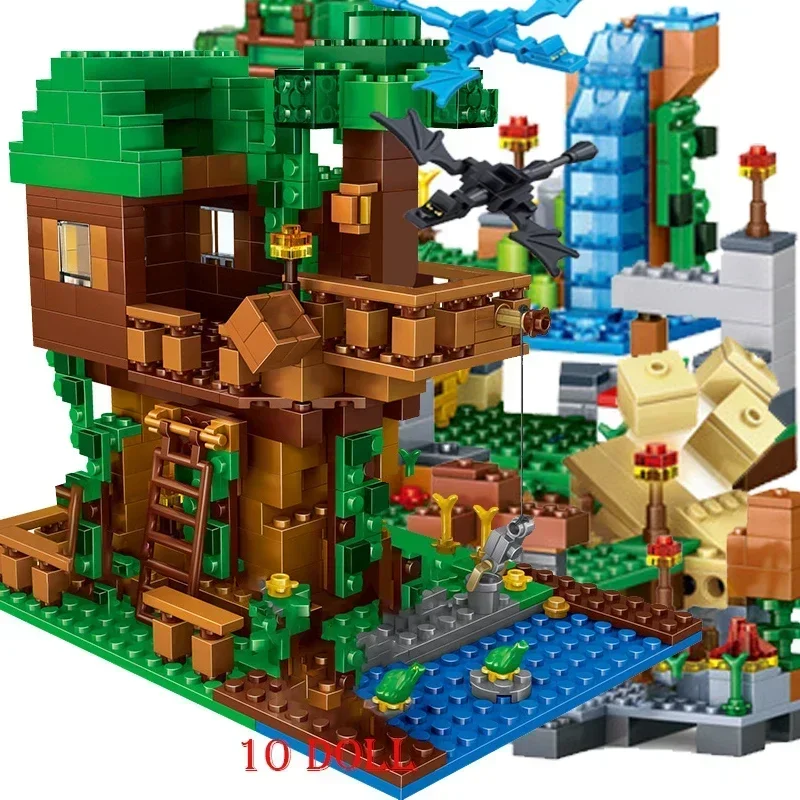 2024 新しい互換性私の世界 Minecraftinglys ビルディング村市ツリーハウス滝軍馬レンガのおもちゃ子供のギフト