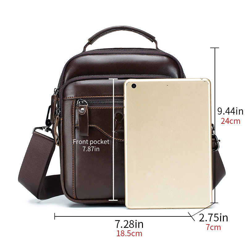 Bolsa crossbody masculina, bolsa de couro elegante, bolsa de ombro de camada superior masculina retrô moderna