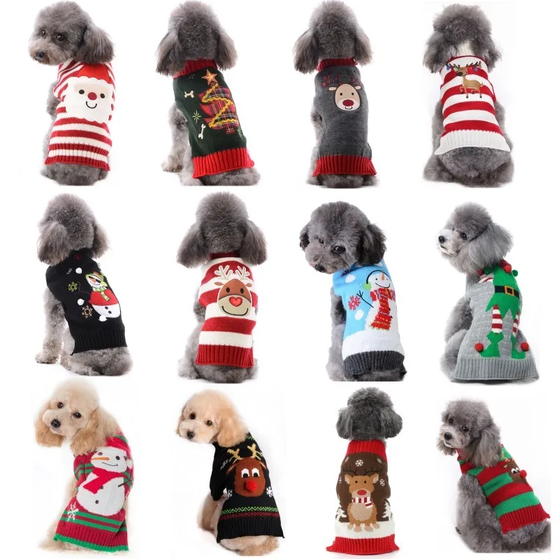 Suéter para perros, ropa cálida de Navidad para invierno, traje de Navidad para perros, abrigo para cachorros, disfraz para perros, suéter de punto a rayas para perros Chihuahua