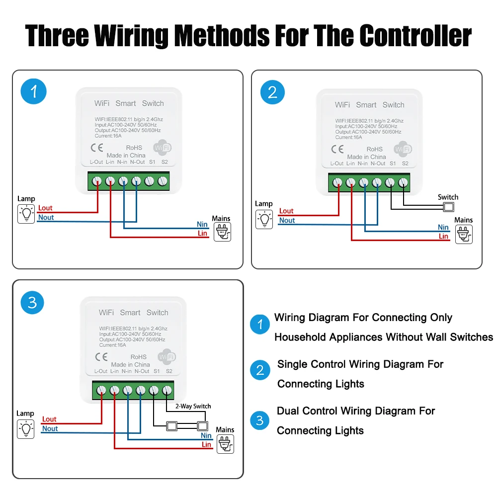 eWeLink App 16A 2 Way DIY Mini WiFi Smart Switch Breaker Module Timer Relay Voice Wireless Remote Control for Alexa Google Home