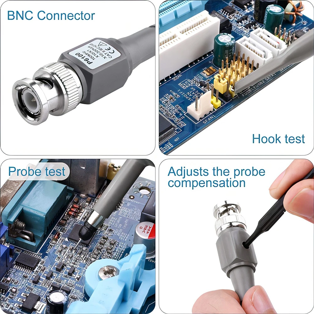 1 Chiếc/2 Chiếc P6100 BNC Dao Động Ký Đầu Đo Bộ 100MHz 1X 10X Mayitr Cao Cấp Phạm Vi Phân Tích Vân Cá Sấu kẹp Đầu Dò Thử Dẫn