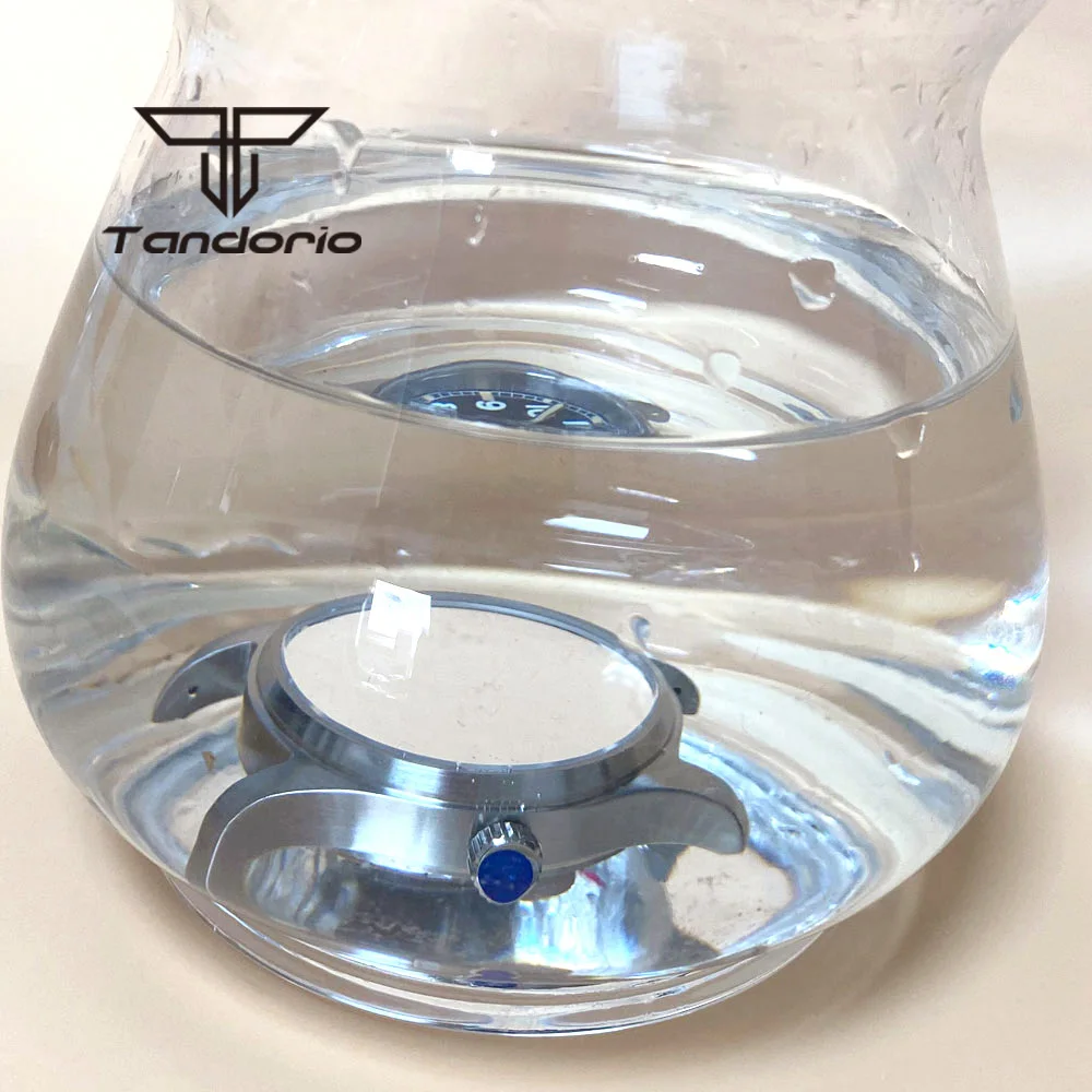 Tandorio 39 mm NH35A 20 bar automatische Tauchpiloten-Herrenuhren, Saphirglas, grünes Leuchtzifferblatt, Lederarmband, Schraubkrone