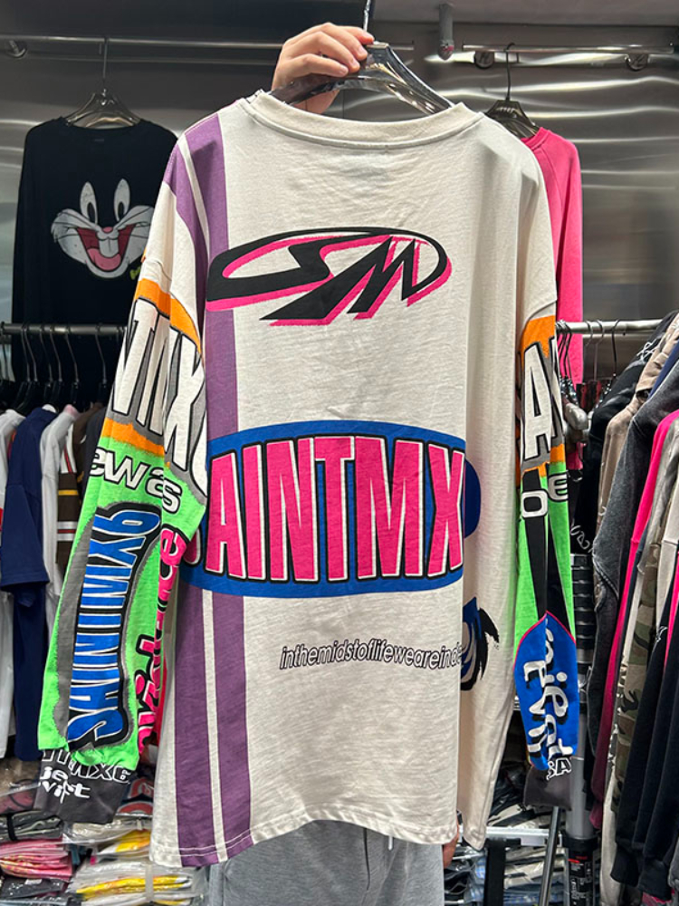 Camiseta holgada de manga larga con estampado de letras para mujer, jersey de cuello redondo, Top de algodón de longitud media, primavera y otoño 2023