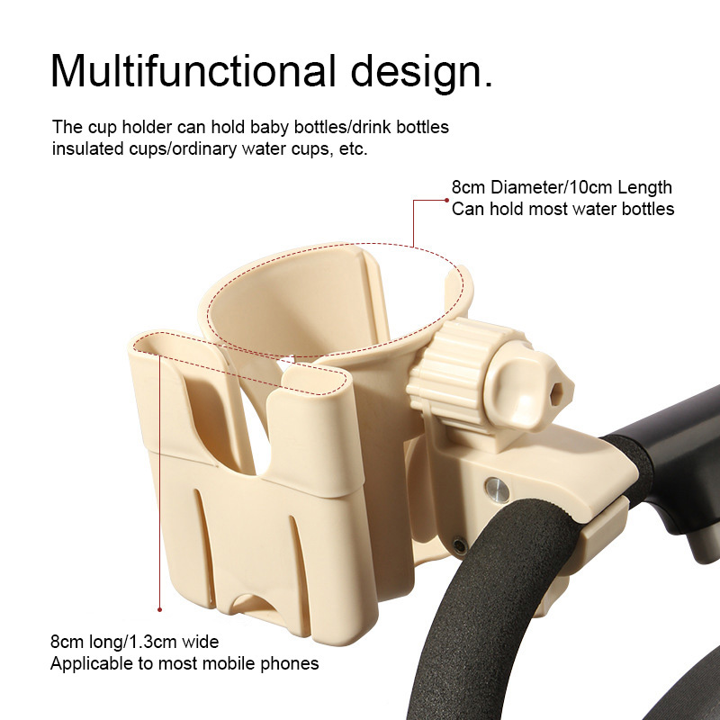 Portavasos para teléfono para cochecito de bebé, soporte para botella de agua y café con rotación de 360 grados, accesorios ajustables para cochecito de bebé