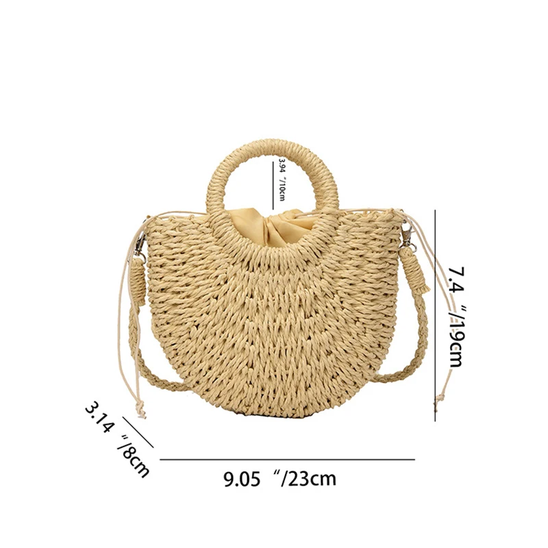 Borsa da spiaggia a mezza luna in Rattan di paglia intrecciata a mano borsa a tracolla a tracolla scavata estiva da donna di grande capacità