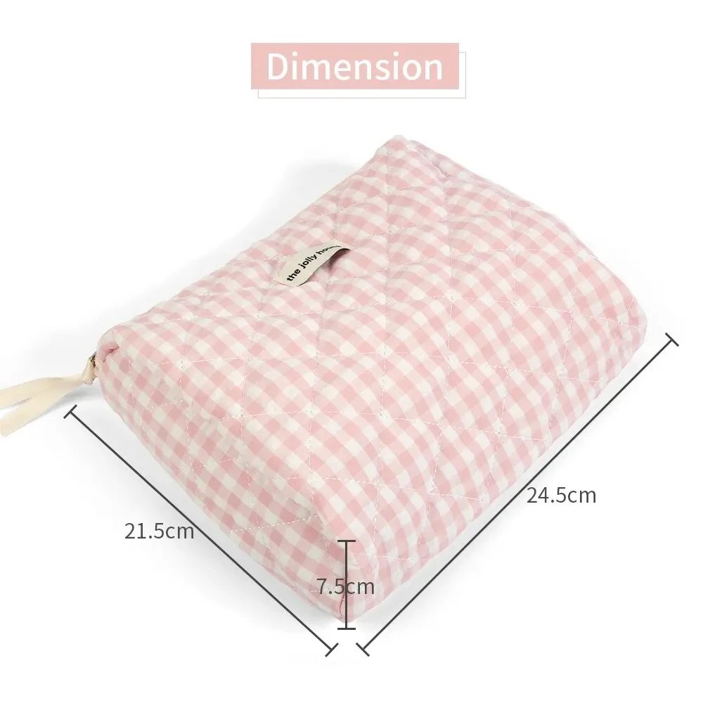 Casual Women's Cosmetic Pouch Large Capacity Travel Storage Bags Simple Plaid Ladies Clutch Handbags Pink Canvas Female Bag