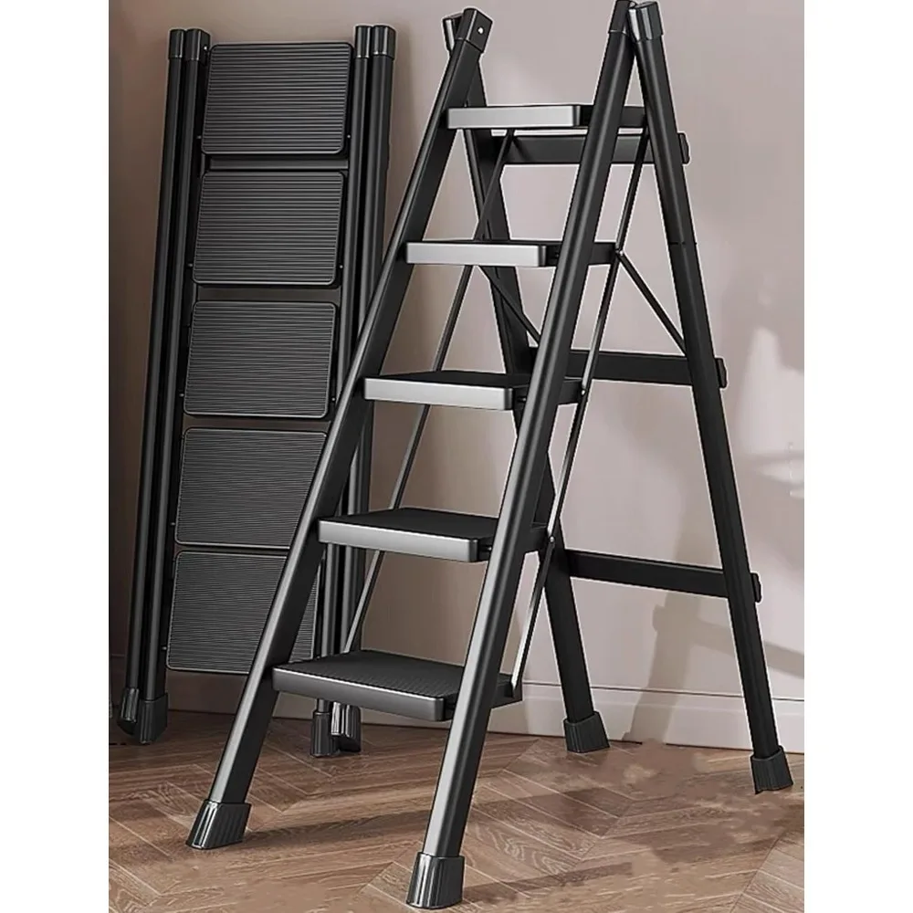 5 Step Folding Portable Step Ladder with Anti-Slip Wide Pedal Aluminum Stepladder Lightweight Step Stool for Office