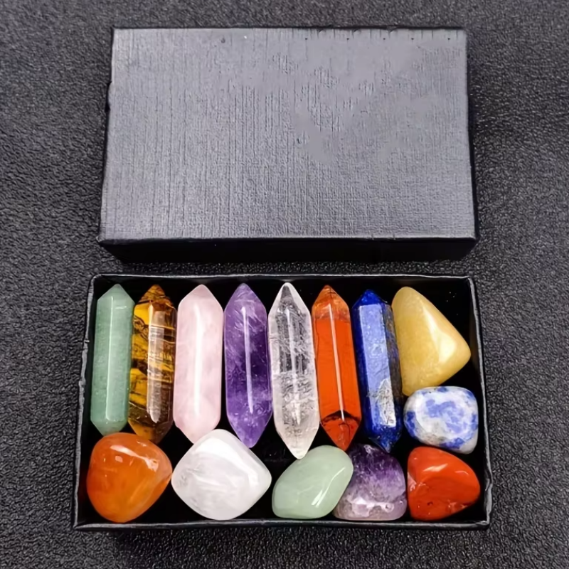 14pcs Pointed Quartz Crystal Chakra Healing Stones And Crystals Set Hexagon Rose Quartz Gems For Meditation Bedroom Decor