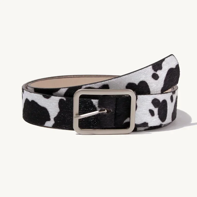 Cinturones coloridos con estampado de vaca, cinturones de piel sintética de animales a la moda, hebillas de aleación de Zinc, accesorios de ropa para mujer