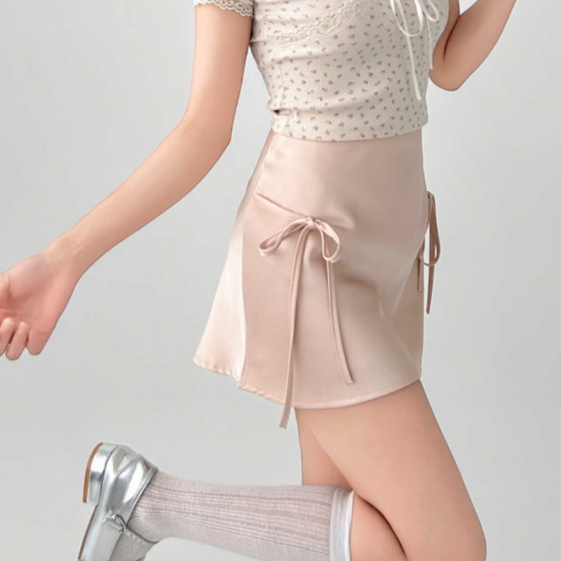 Mini jupes d'été solides pour femmes et filles, avec nœud, taille haute, Slim, loisirs, ligne a, mode coréenne, tempérament doux et Chic