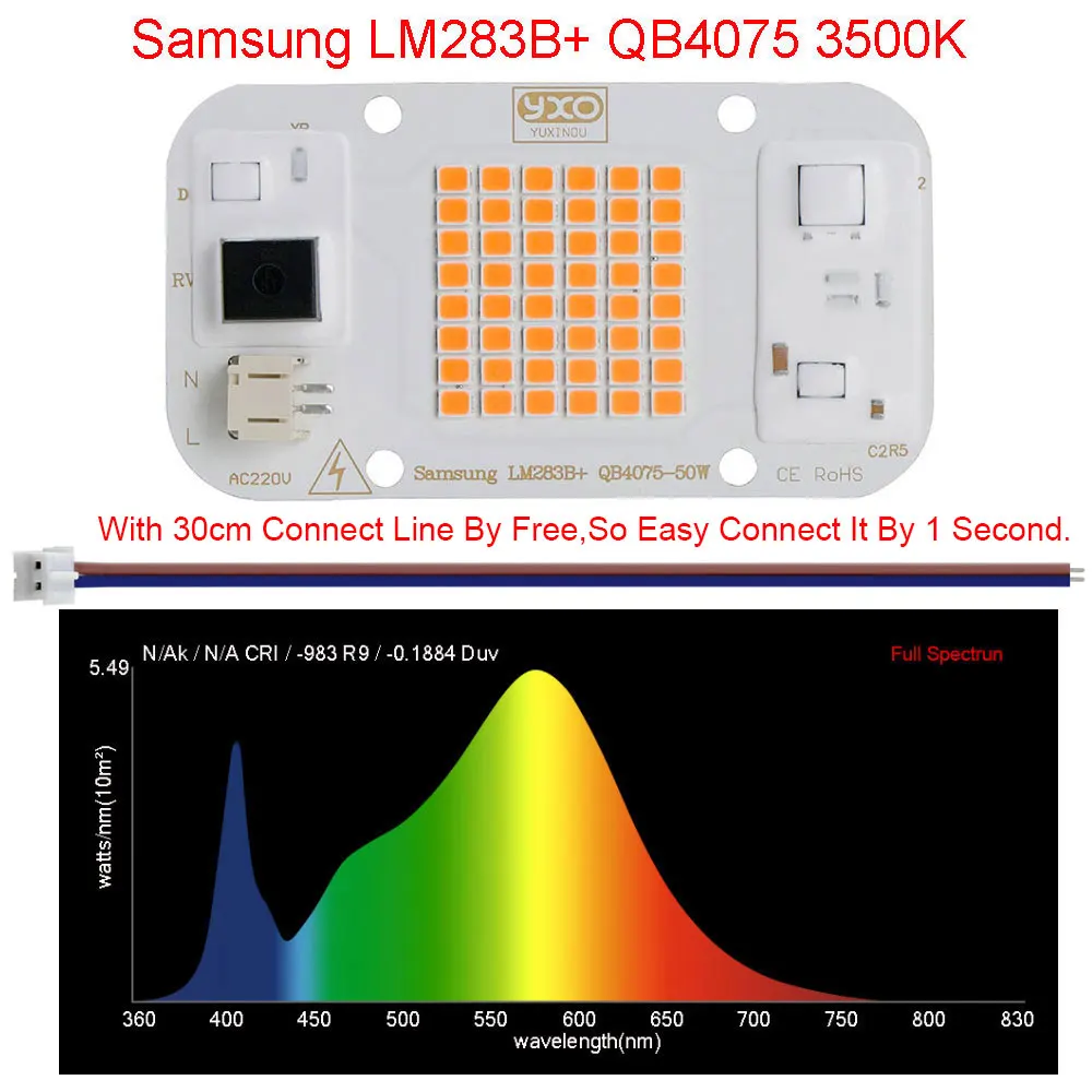 50W Driverless DOB Chip LED AC 220V LED Phát Triển Ánh Sáng Suốt LED Phyto Đèn Cho Tăng Trưởng Hoa cây Con Phát Triển Lều Vật Có Đèn