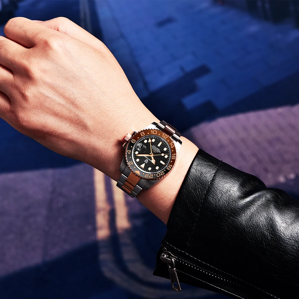 PAGANI DESIGN 40mm NH34 w pełni automatyczny zegarek mechaniczny męski luksusowy szafirowe szkło 40mm ceramiczny zegarek GMT 100M wodoodporny