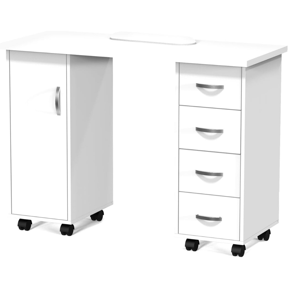 Manicure Table Nail Desk w/Cabinet, Drawers, Wheels & Arm Rest, Spa Salon Beauty Home Wooden Technician Workstation Nail Art
