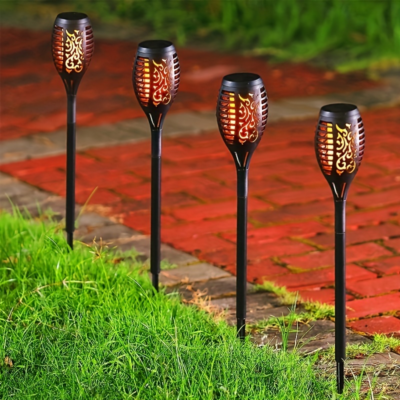 1-12PCS 12LED Solar Flame Torch Lights Flickering Light Waterproof Garden Decoration Outdoor Lawn Path Yard Patio Floor Lamp
